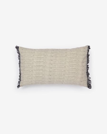 Funda de cojín Brigida de algodón y lino beige y negro 30 x 50 cm