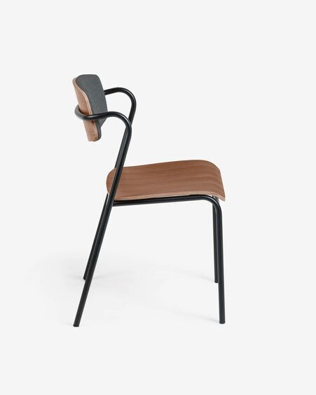 Silla Zaha gris oscuro de chapa de nogal y acero con acabado negro
