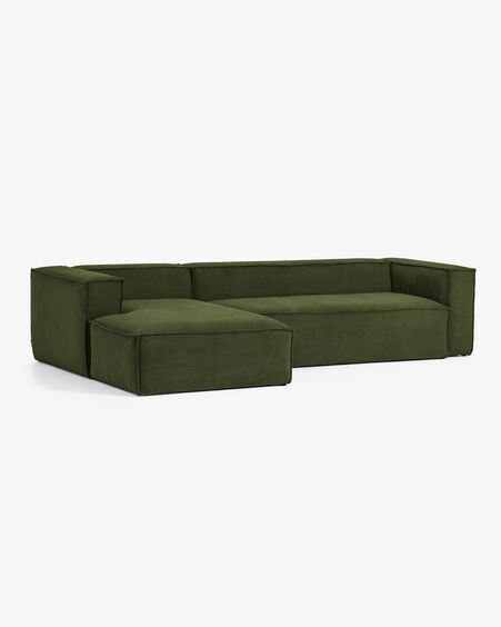 Sofá Blok 3 plazas chaise longue izquierdo pana gruesa verde 300 cm