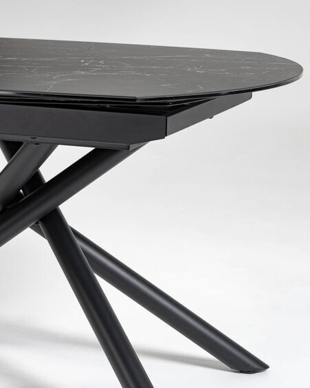 Mesa extensible Yodalia 130 (190) x 100 cm porcelánico patas de acero acabado negro