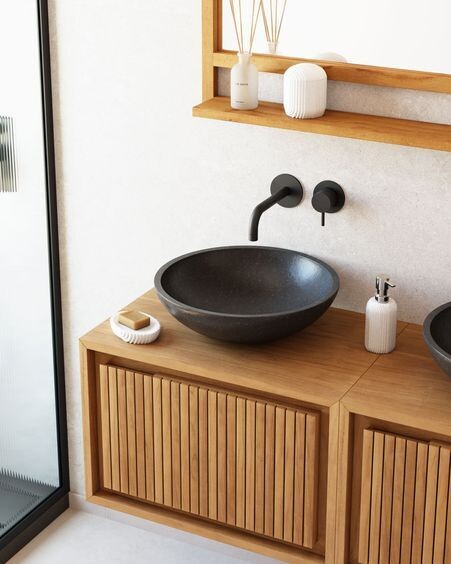 Lavabo encimera Delina de terrazo negro Ø 40 cm