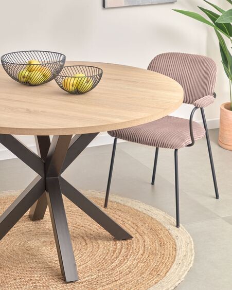 Mesa redonda Full Argo de melamina acabado natural patas de acero acabado negro Ø 119 cm