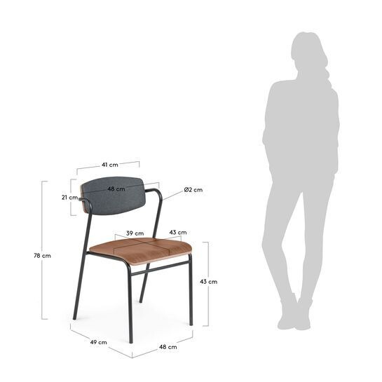 Silla Zaha gris oscuro de chapa de nogal y acero con acabado negro