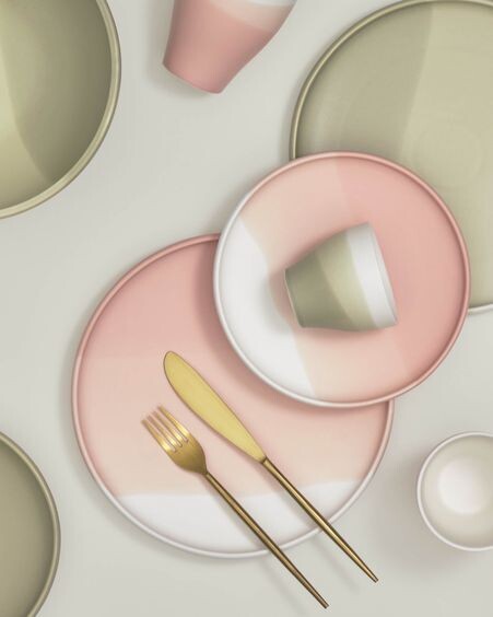 Plato de postre Sayuri de porcelana rosa y blanco