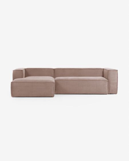 Sofá Blok 3 plazas chaise longue izquierdo pana gruesa rosa 300 cm