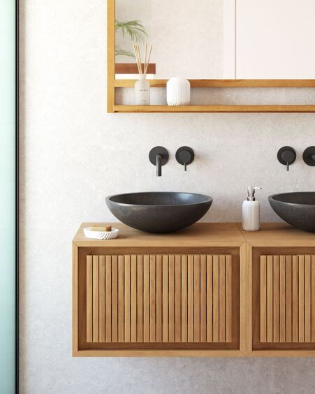 Lavabo encimera Delina de terrazo negro Ø 40 cm