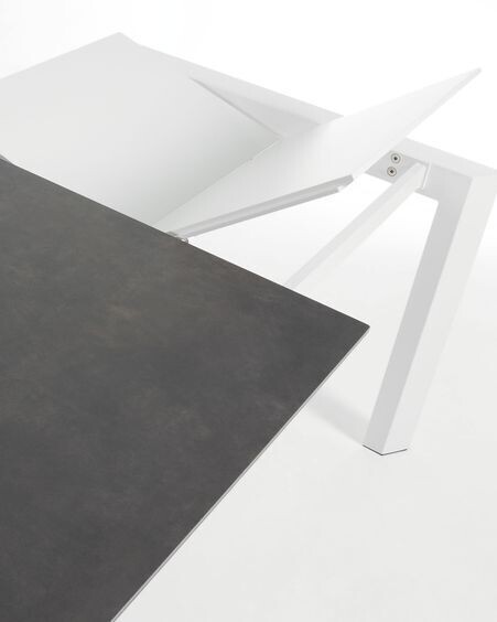 Mesa extensible Axis porcelánico acabado Vulcano Roca patas blanco 160 (220) cm