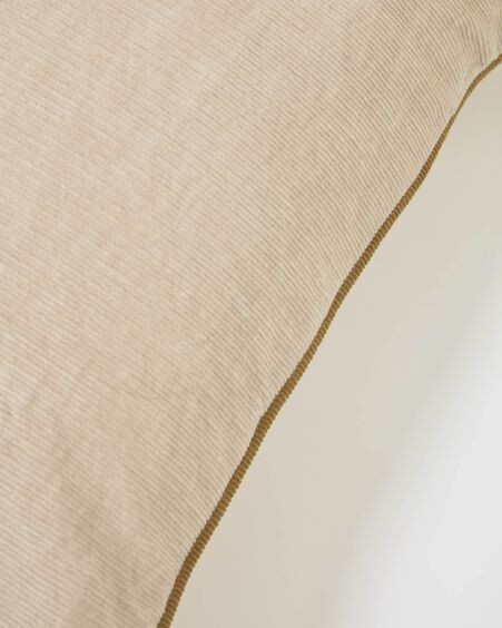 Funda cojín Kelaia 100 % algodón pana beige y borde marrón 45 x 45 cm