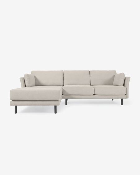 Sofá Gilma 3 plazas con chaise longue derecho/izquierdo beige y patas negro 260 cm