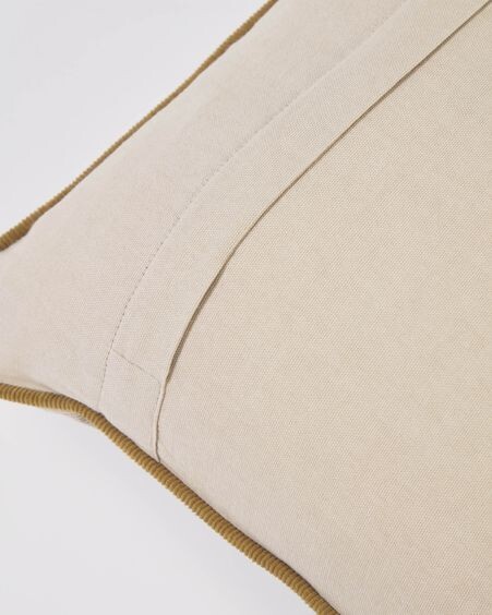 Funda cojín Kelaia 100 % algodón pana beige y borde marrón 45 x 45 cm