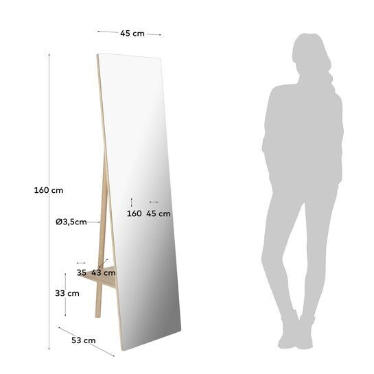 Espejo perchero de pie Keisy madera maciza abedul 45 x 160 cm