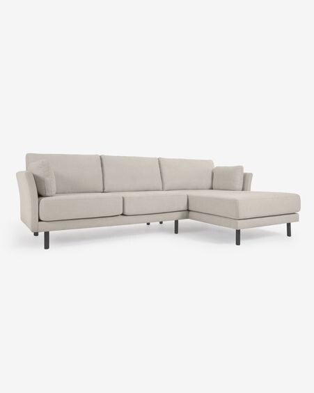 Sofá Gilma 3 plazas con chaise longue derecho/izquierdo beige y patas negro 260 cm