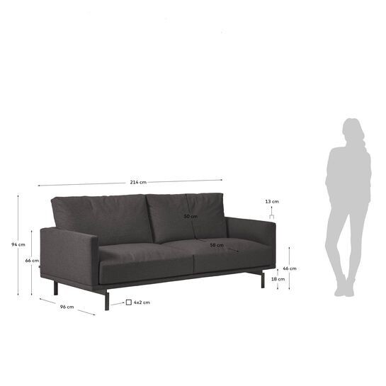 Sofá Galene 3 plazas gris 214 cm