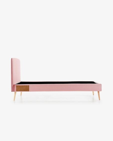 Cama desenfundable Dyla rosa con patas de madera maciza de haya 90 x 190 cm