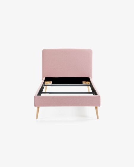 Cama desenfundable Dyla rosa con patas de madera maciza de haya 90 x 190 cm