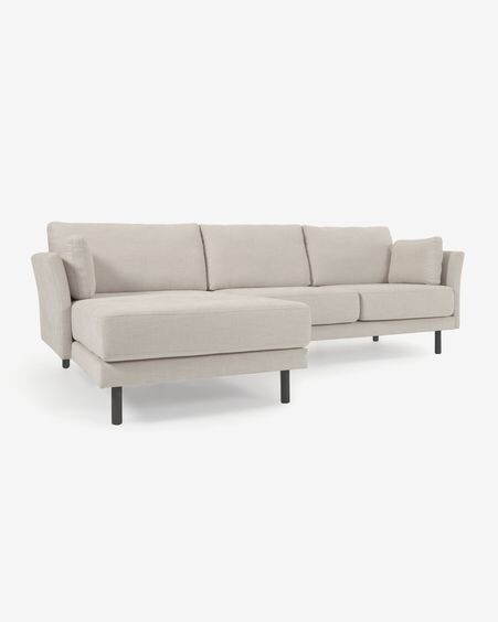 Sofá Gilma 3 plazas con chaise longue derecho/izquierdo beige y patas negro 260 cm