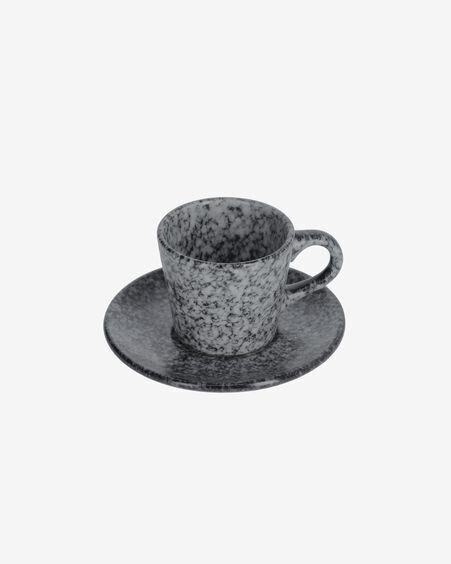 Taza de café Airena con plato de cerámica negro