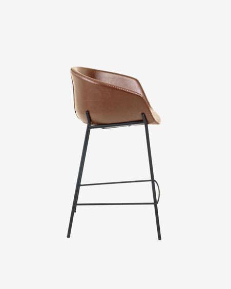 Taburete Yvette piel sintética marrón y acero con acabado negro altura 65 cm