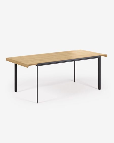 Mesa extensible Nadyria chapa de roble patas de acero acabado negro 160 (200) x 90 cm