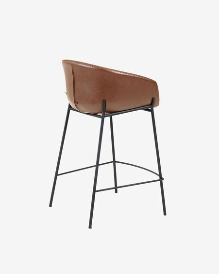 Taburete Yvette piel sintética marrón y acero con acabado negro altura 65 cm