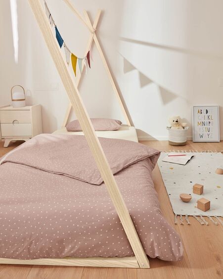 Set Betiana funda nórdica, bajera y funda almohada algodón orgánico GOTS topos 70 x 140 cm