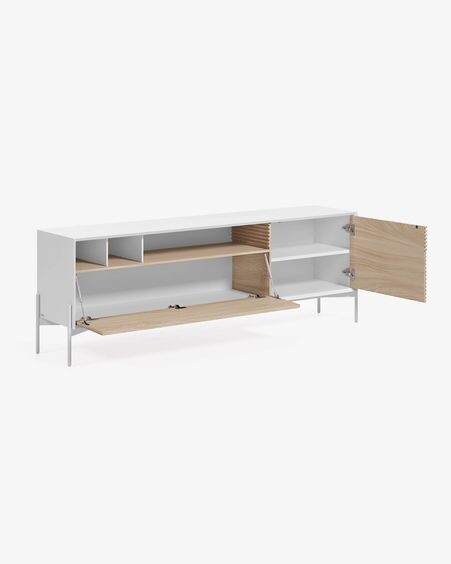 Mueble TV Marielle de chapa de fresno y lacado blanco 187 x 63 cm
