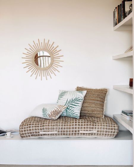 Cojín de suelo y palet Adelma de yute y algodón blanco y natural 60 x 120 cm