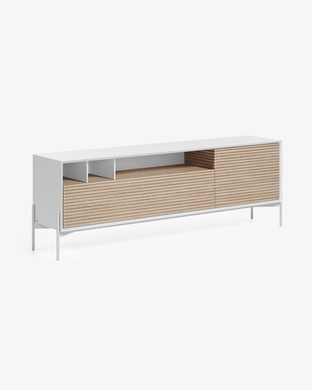 Mueble TV Marielle de chapa de fresno y lacado blanco 187 x 63 cm