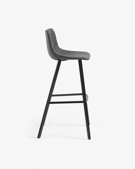 Taburete Alve de piel sintética gris oscuro y acero con acabado negro altura 80 cm