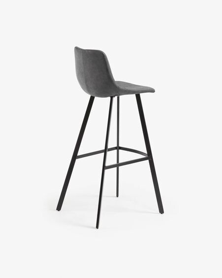 Taburete Alve de piel sintética gris oscuro y acero con acabado negro altura 80 cm