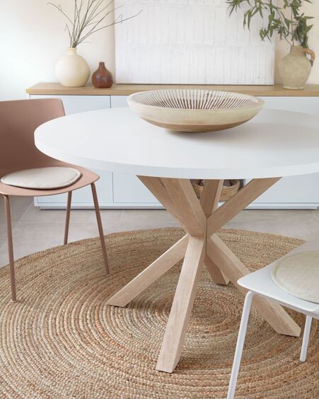 Mesa redonda Full Argo de melamina blanco patas de acero efecto madera Ø 119 cm