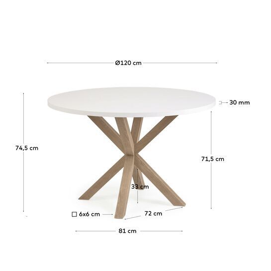 Mesa redonda Full Argo de melamina blanco patas de acero efecto madera Ø 119 cm