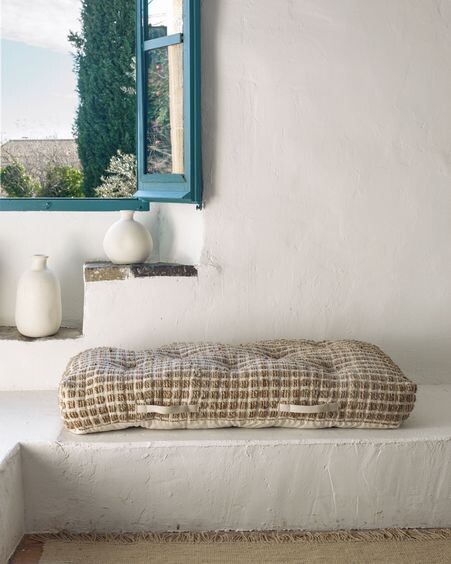Cojín de suelo y palet Adelma de yute y algodón blanco y natural 60 x 120 cm