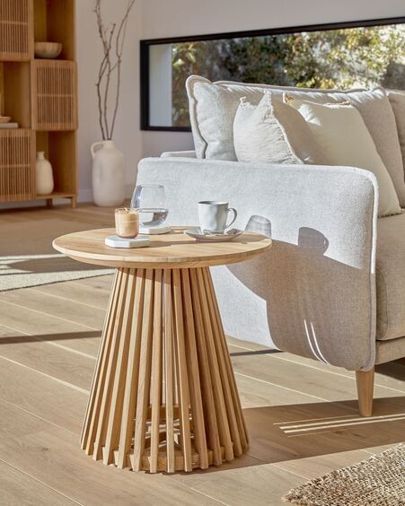 Mesa auxiliar Jeanette madera maciza de teca Ø 50 cm