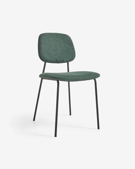 Silla Benilda verde oscuro, chapa de roble y acero con acabado negro