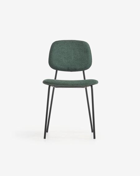 Silla Benilda verde oscuro, chapa de roble y acero con acabado negro