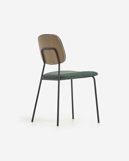 Silla Benilda verde oscuro, chapa de roble y acero con acabado negro