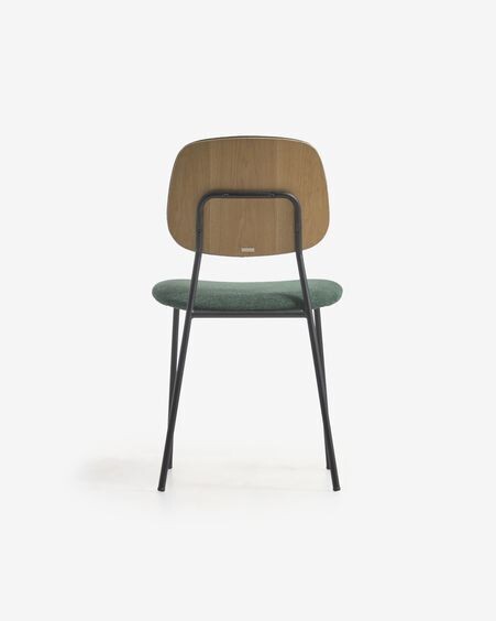 Silla Benilda verde oscuro, chapa de roble y acero con acabado negro