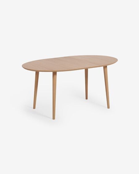 Mesa extensible redonda Oqui chapa de roble y patas de madera maciza Ø 120 (200) x 90 cm