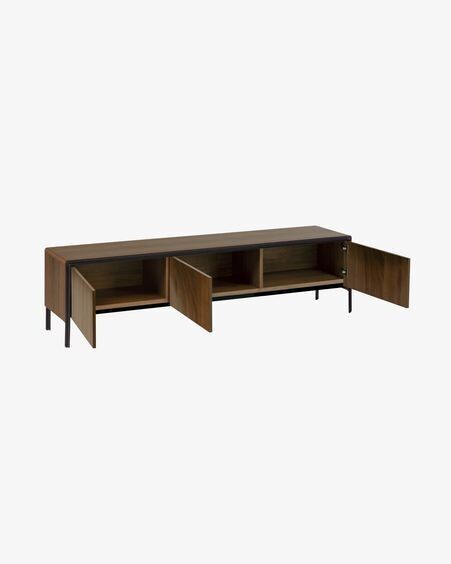Mueble TV Nadyria de chapa de nogal y acero acabado negro 180 x 50 cm