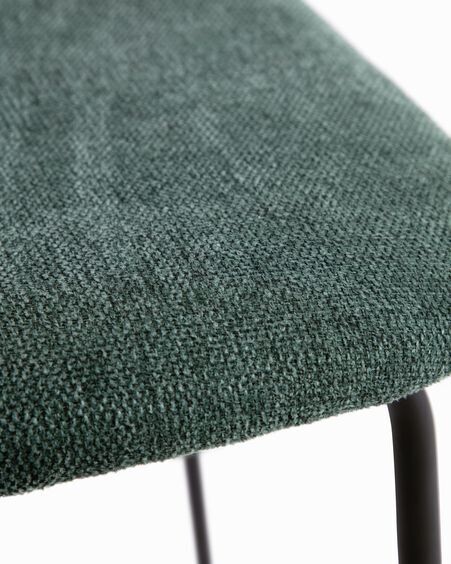 Silla Benilda verde oscuro, chapa de roble y acero con acabado negro