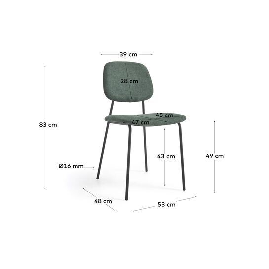 Silla Benilda verde oscuro, chapa de roble y acero con acabado negro