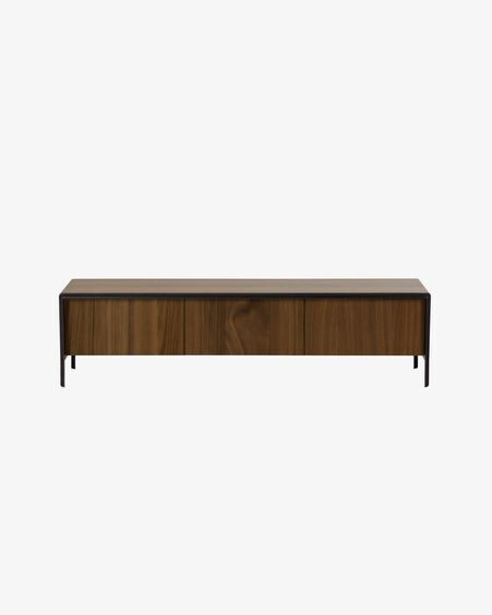 Mueble TV Nadyria de chapa de nogal y acero acabado negro 180 x 50 cm