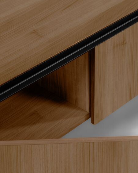 Mueble TV Nadyria de chapa de nogal y acero acabado negro 180 x 50 cm