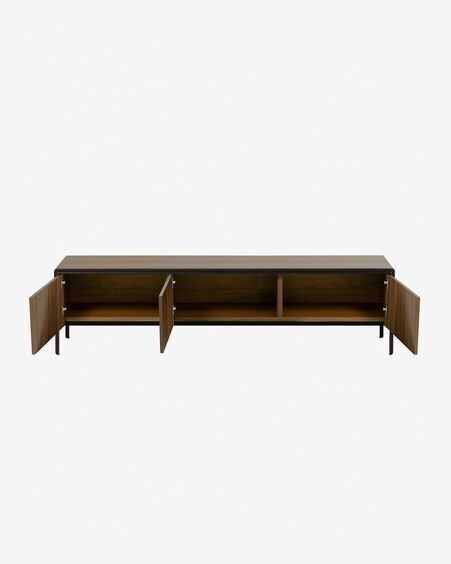 Mueble TV Nadyria de chapa de nogal y acero acabado negro 180 x 50 cm