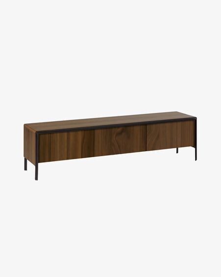 Mueble TV Nadyria de chapa de nogal y acero acabado negro 180 x 50 cm