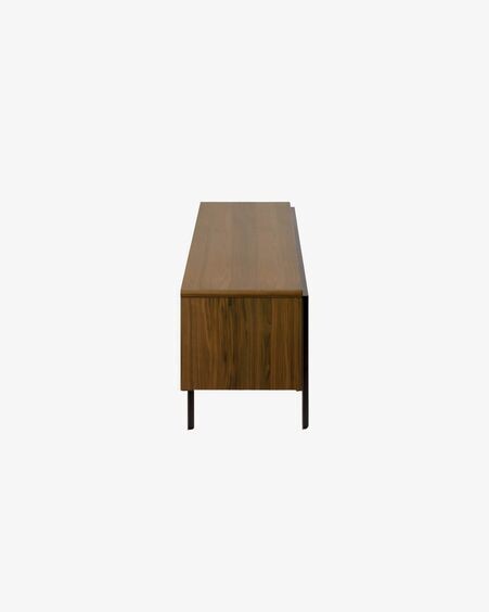 Mueble TV Nadyria de chapa de nogal y acero acabado negro 180 x 50 cm