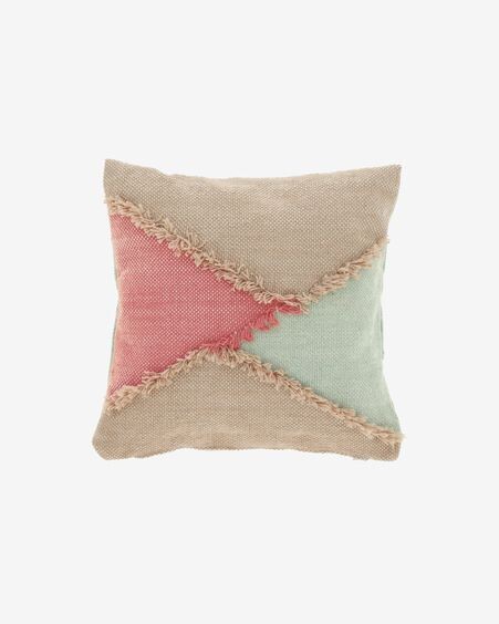 Funda de cojín exterior Dalila de PET con flecos beige 45 x 45 cm