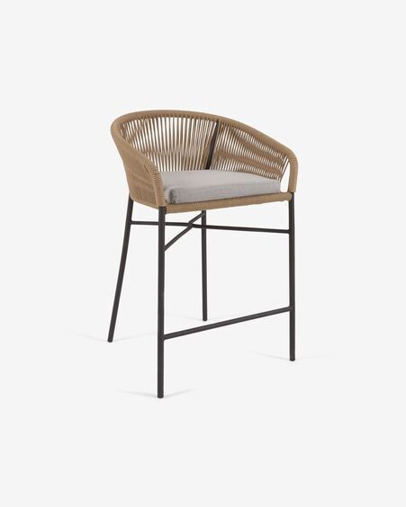 Taburete Yanet de cuerda beige y acero galvanizado altura 65 cm