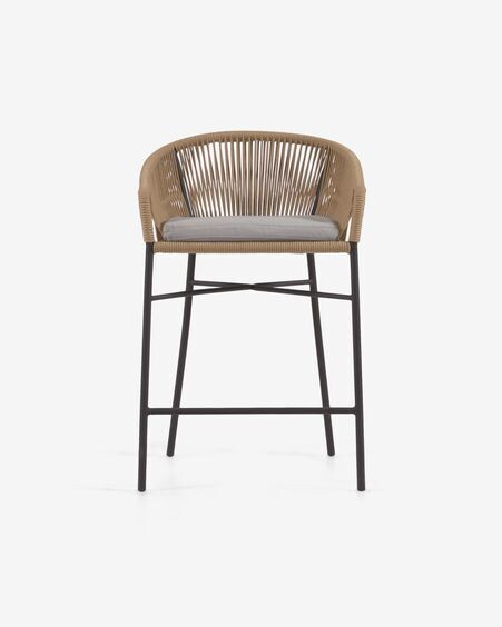 Taburete Yanet de cuerda beige y acero galvanizado altura 65 cm